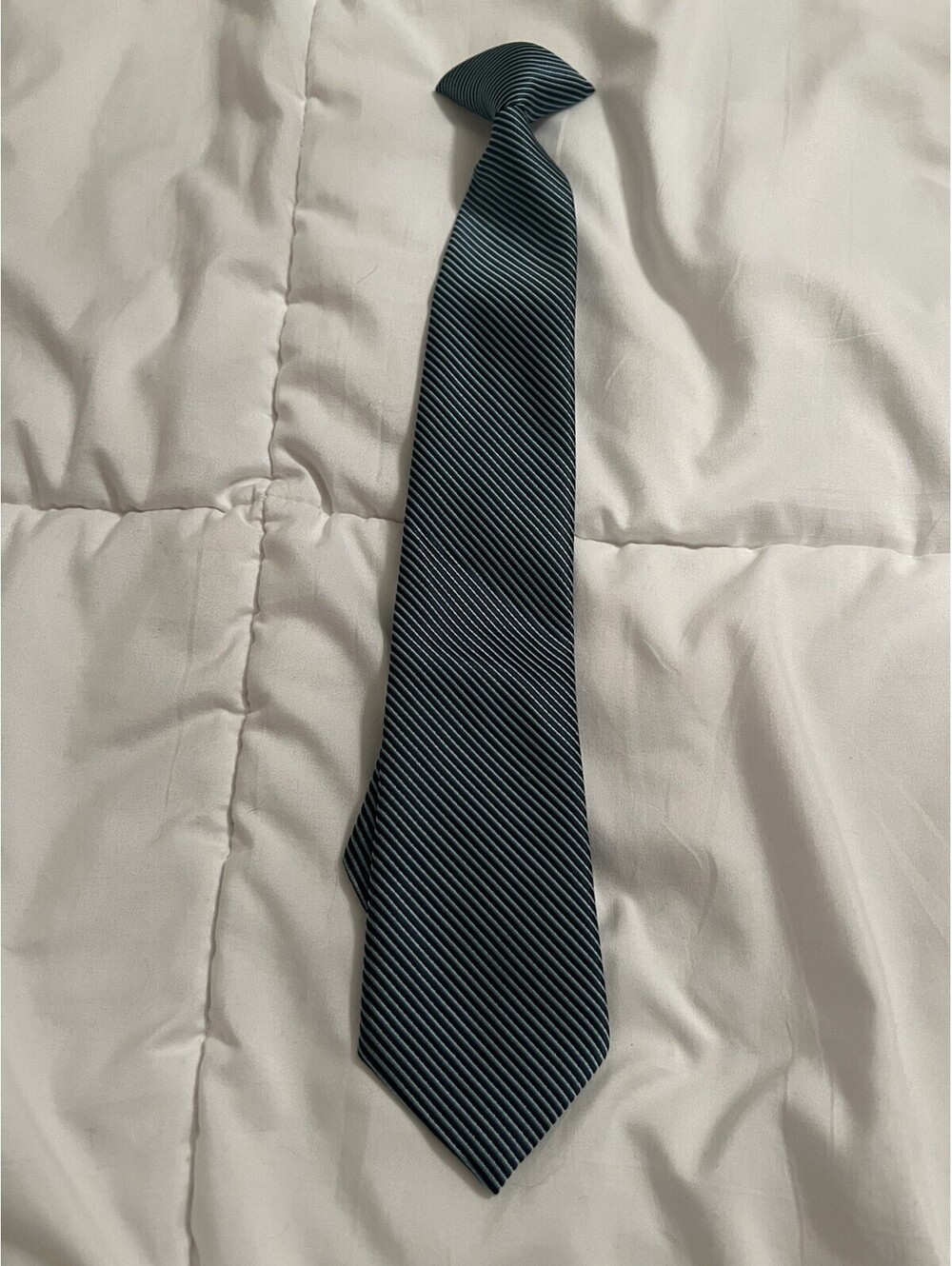 Boys Teal Blue Black Striped Clip on Tie 100% Polyester